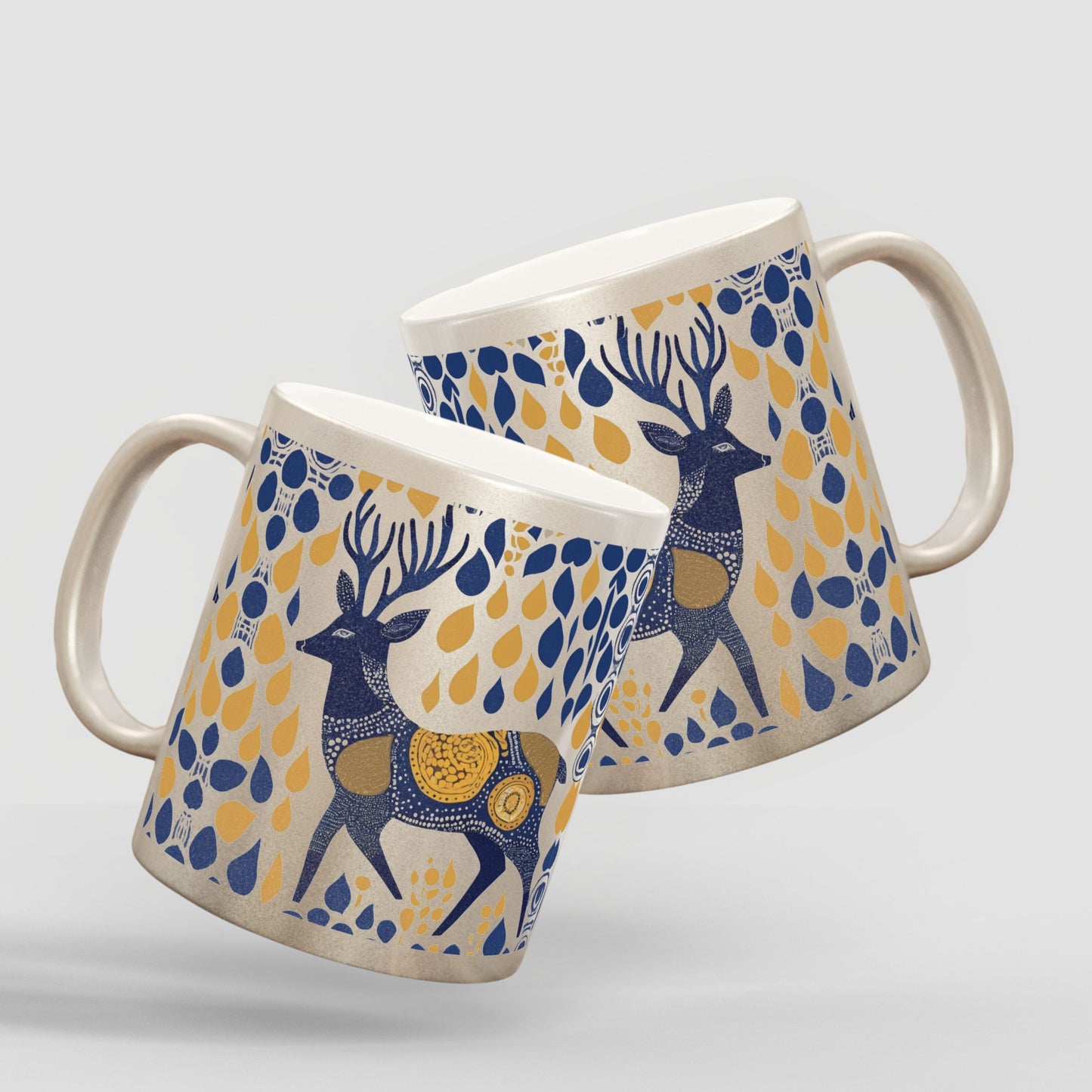 Gond Tribal Deer Design – Metallic Coffee Mug (Gold/Silver, 11oz) | Artloom Gallery