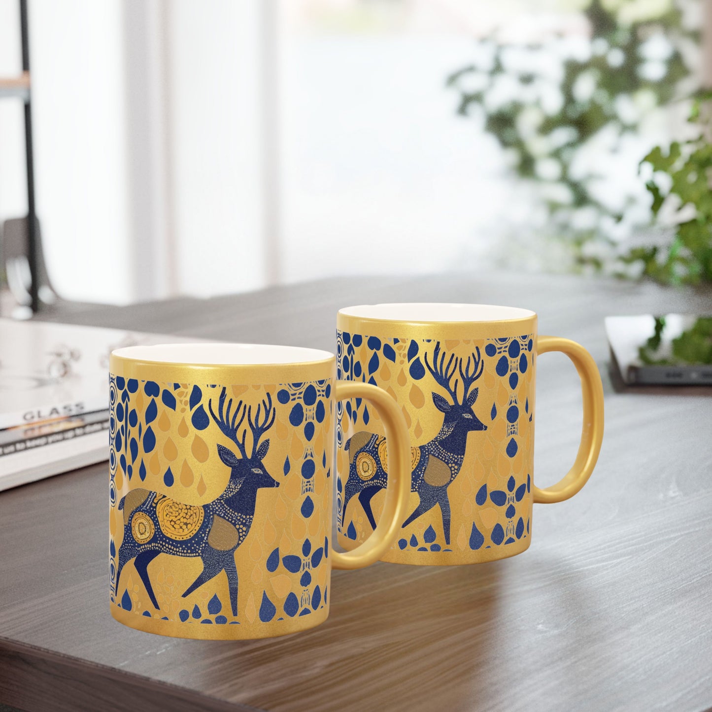 Gond Tribal Deer Design – Metallic Coffee Mug (Gold/Silver, 11oz) | Artloom Gallery