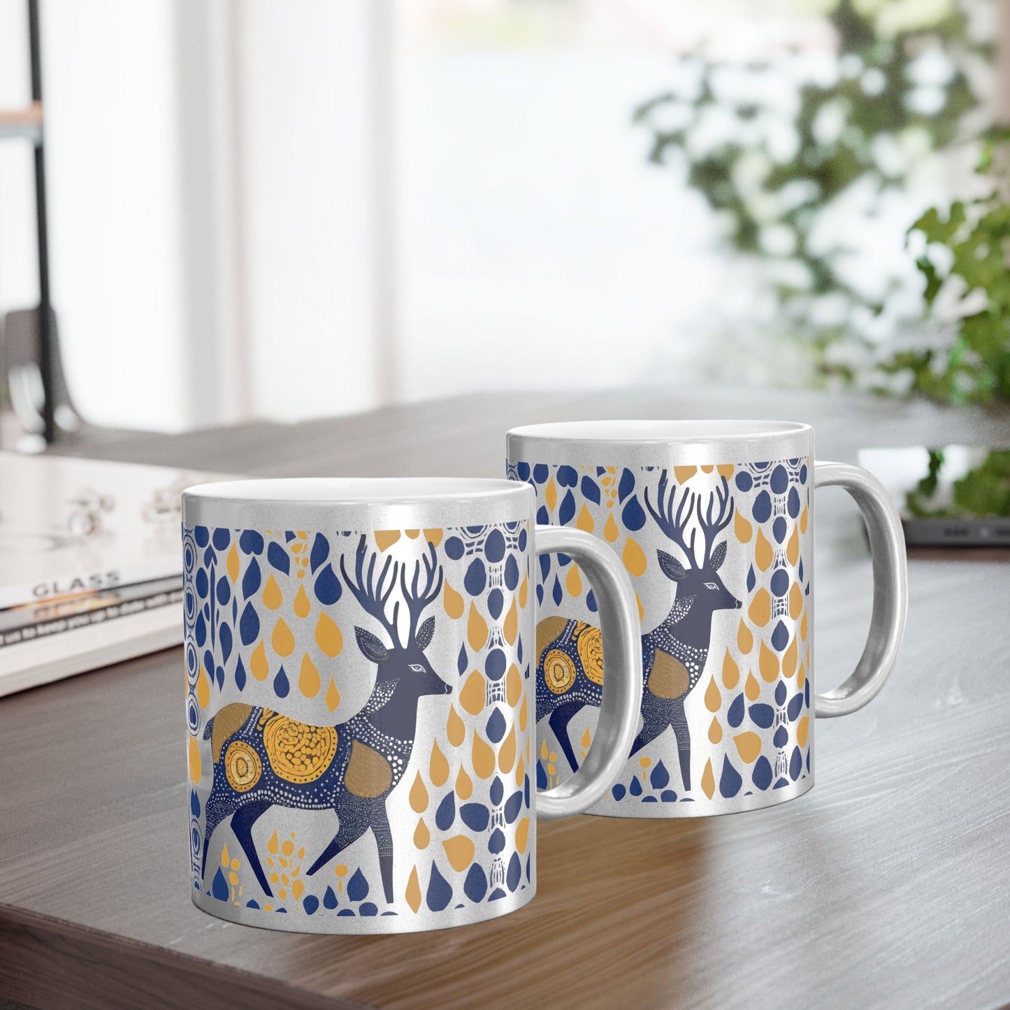 Gond Tribal Deer Design – Metallic Coffee Mug (Gold/Silver, 11oz) | Artloom Gallery