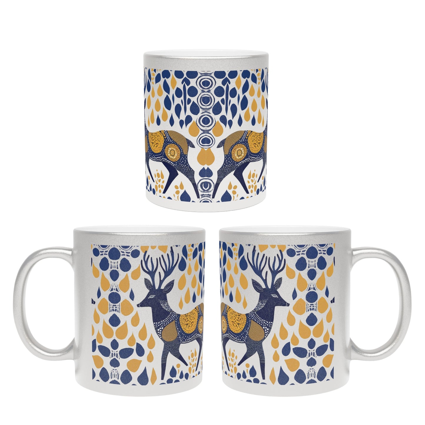 Gond Tribal Deer Design – Metallic Coffee Mug (Gold/Silver, 11oz) | Artloom Gallery